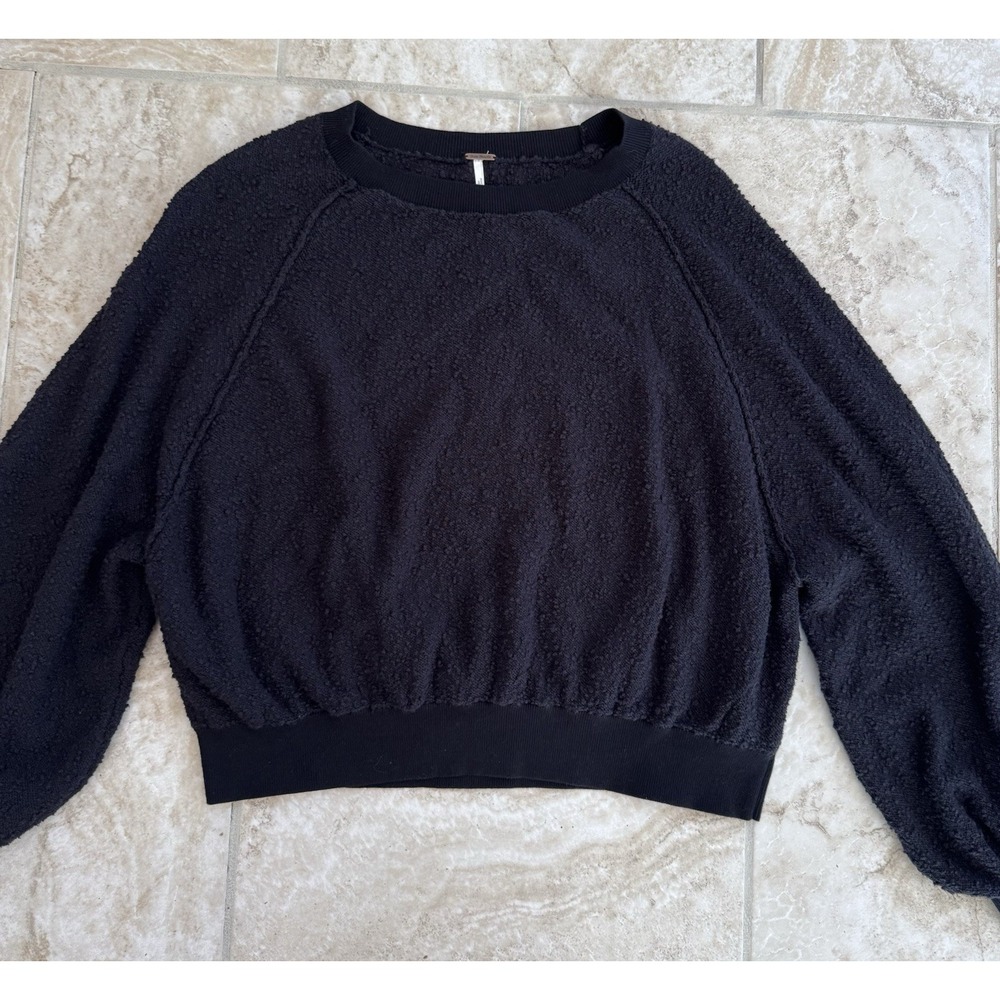 FREE PEOPLE WOMEN'S BLACK LONG SLEEVE TEXTURED FOUND MY FRIEND PULLOVER Size XS - Picture 5 of 13
